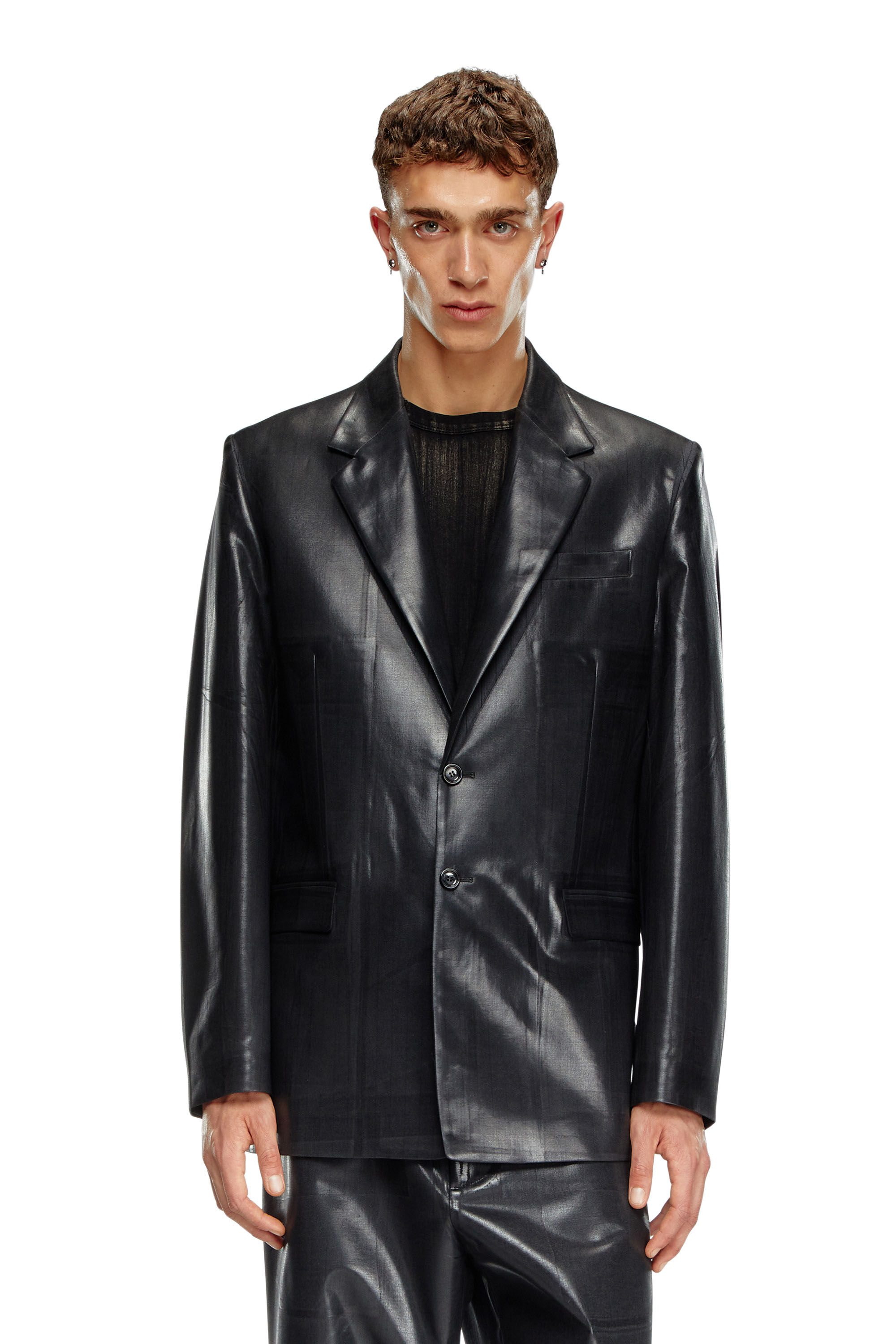 Diesel - J-STANLEY, Man's Pinstripe blazer with coated front in Black - 6