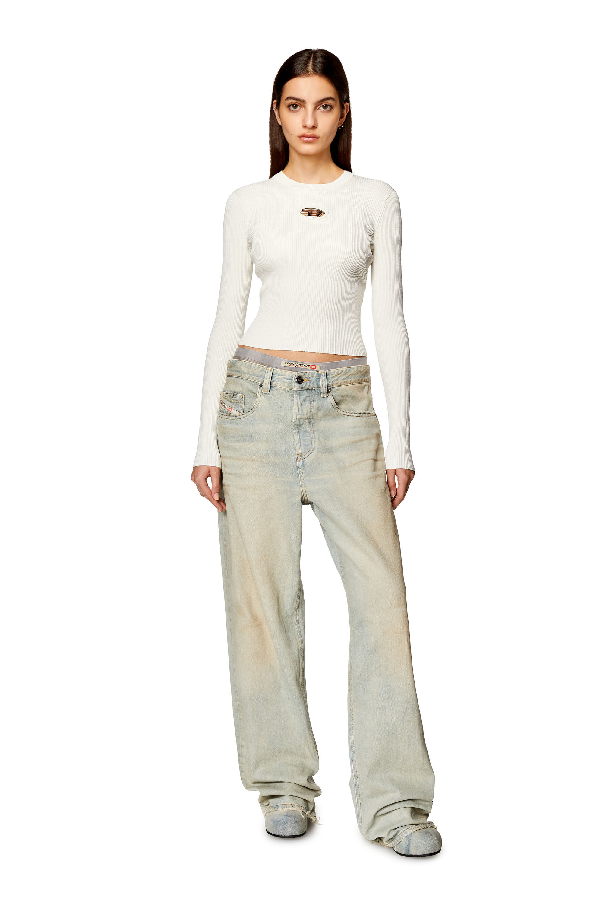 Diesel - M-VALARY, Woman's Ribbed-knit long-sleeve top in White - 1