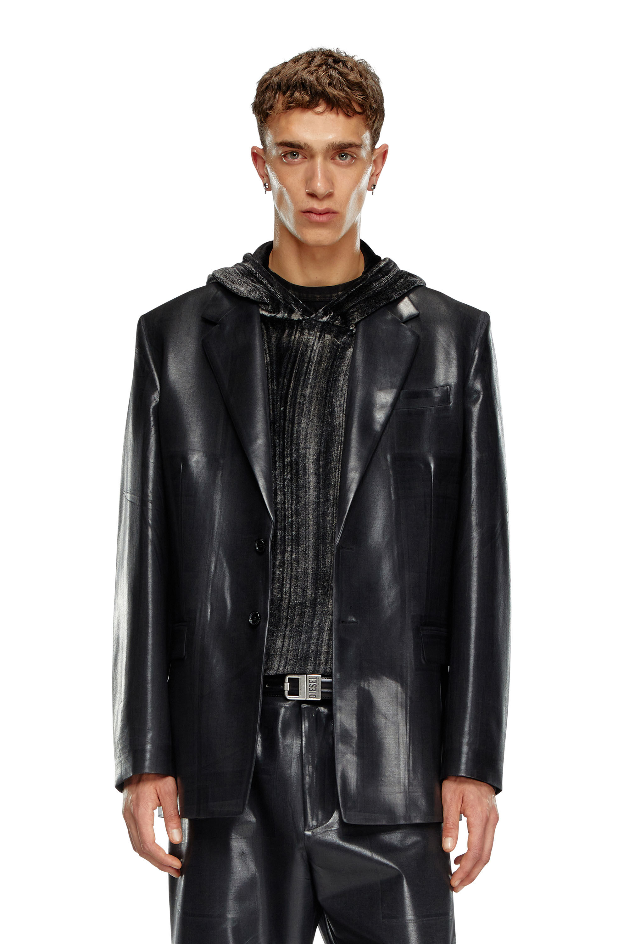 Diesel - J-STANLEY, Man's Pinstripe blazer with coated front in Black - 3