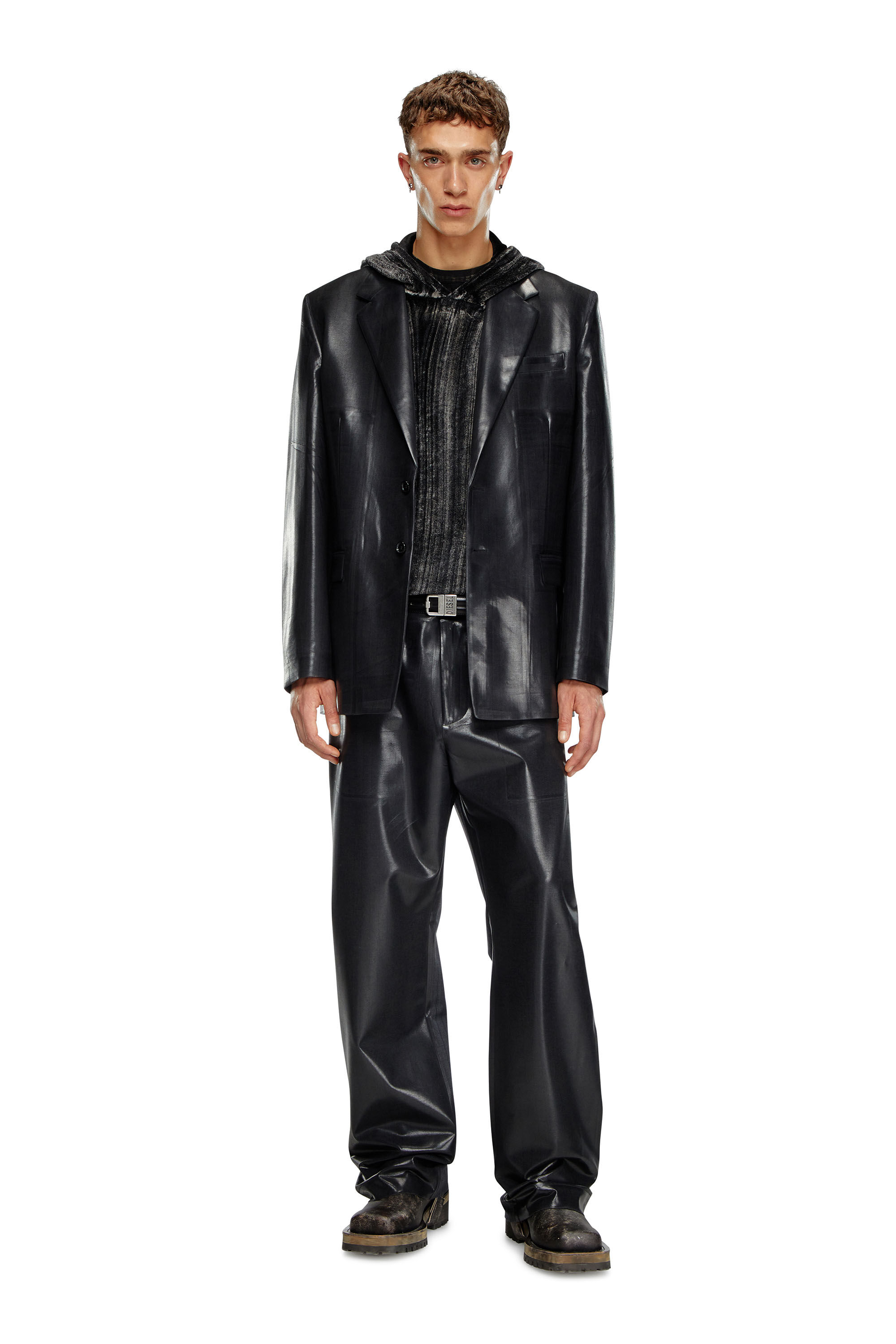 Diesel - J-STANLEY, Man's Pinstripe blazer with coated front in Black - 1