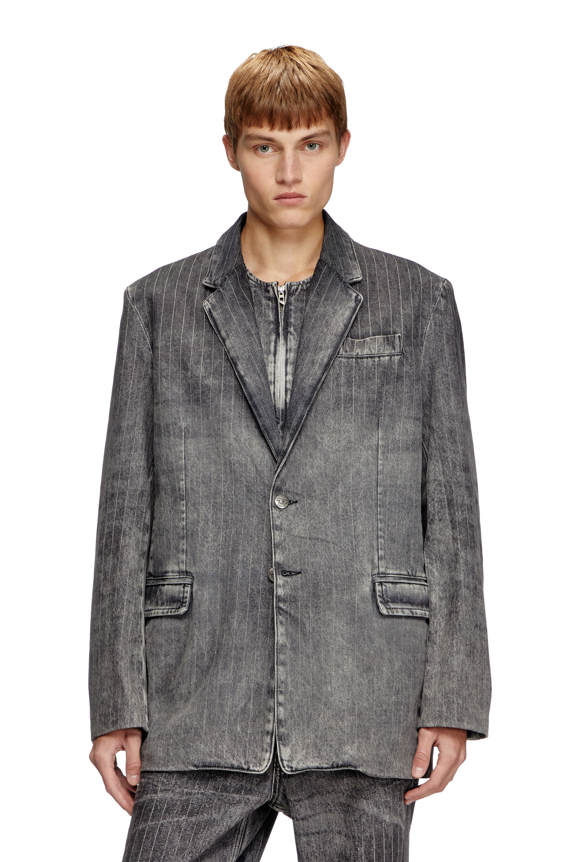 Diesel - D-REGER-S, Unisex's Blazer in tailoring pinstripe denim in Black - 3