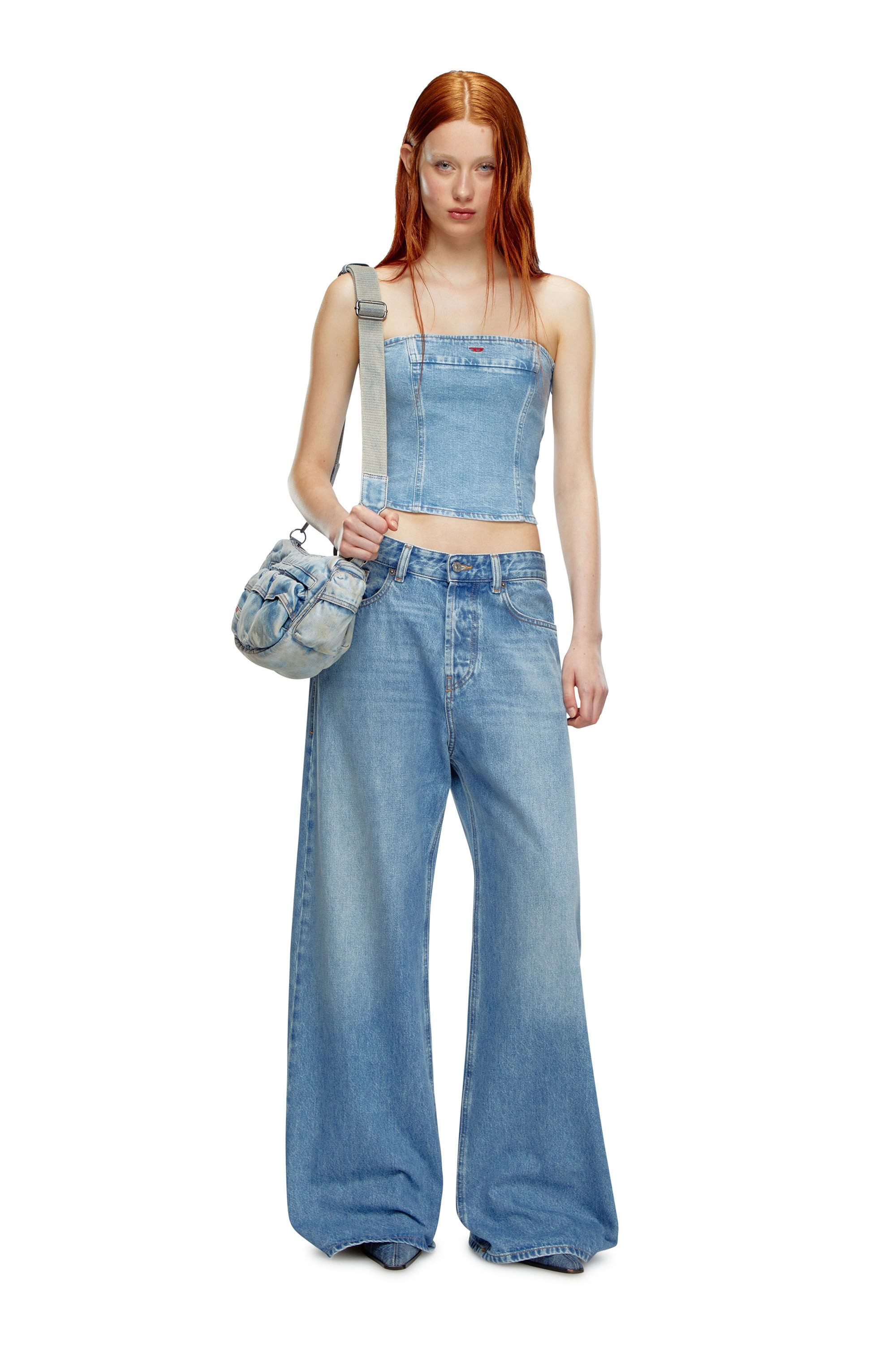 Diesel - DE-VILLE, Woman's Tube top in stretch denim in Light Blue - 1