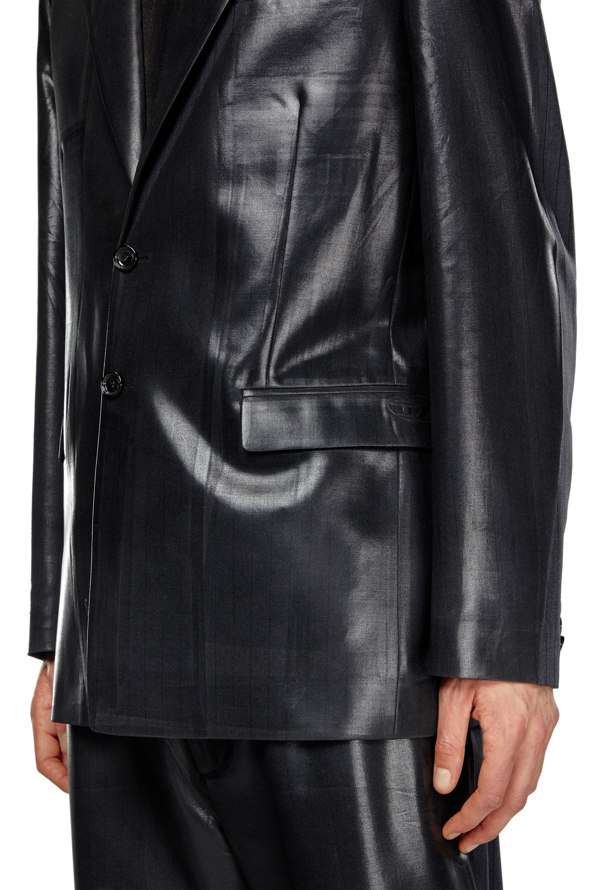 Diesel - J-STANLEY, Man's Pinstripe blazer with coated front in Black - 5