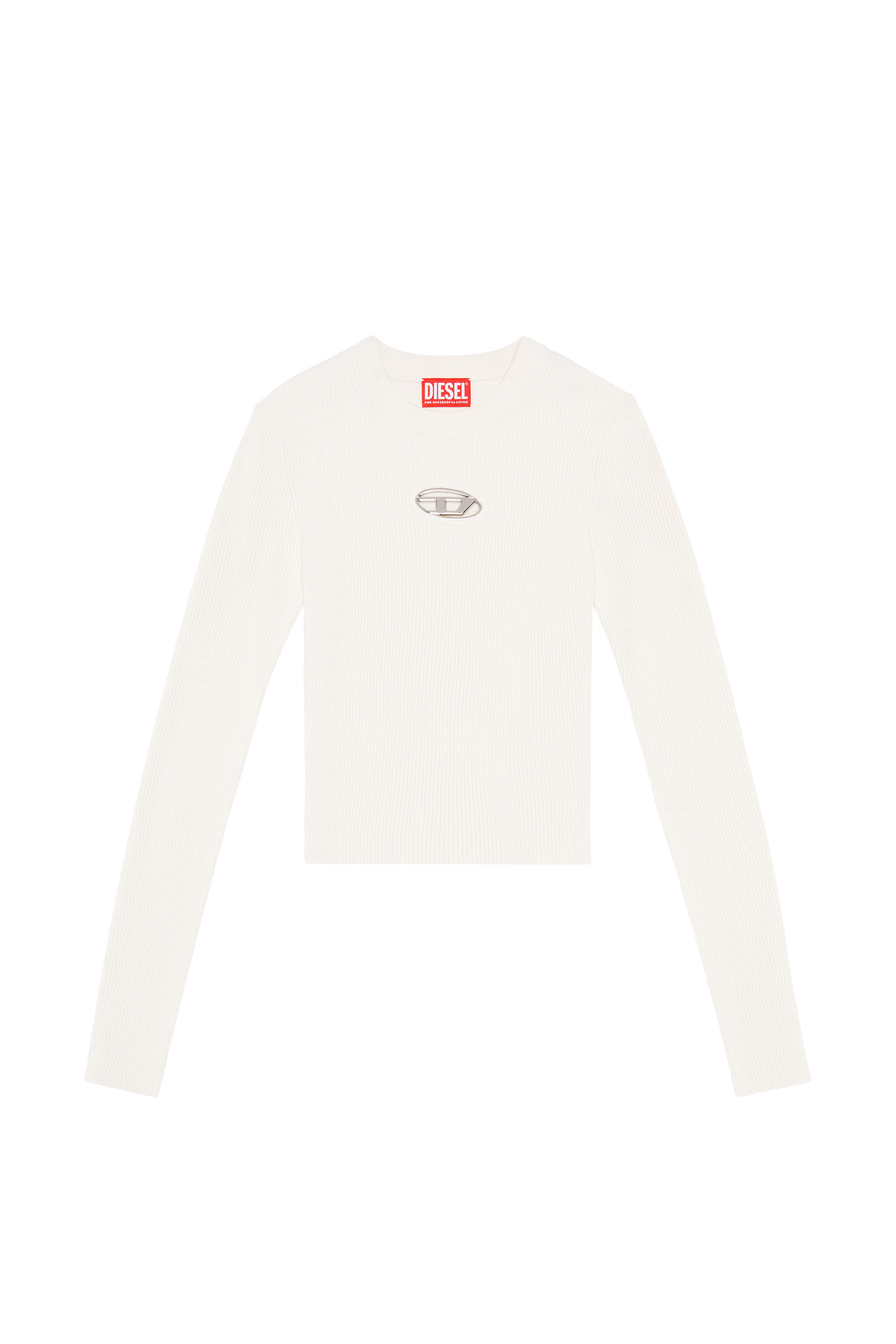 Diesel - M-VALARY, Woman's Ribbed-knit long-sleeve top in White - 2
