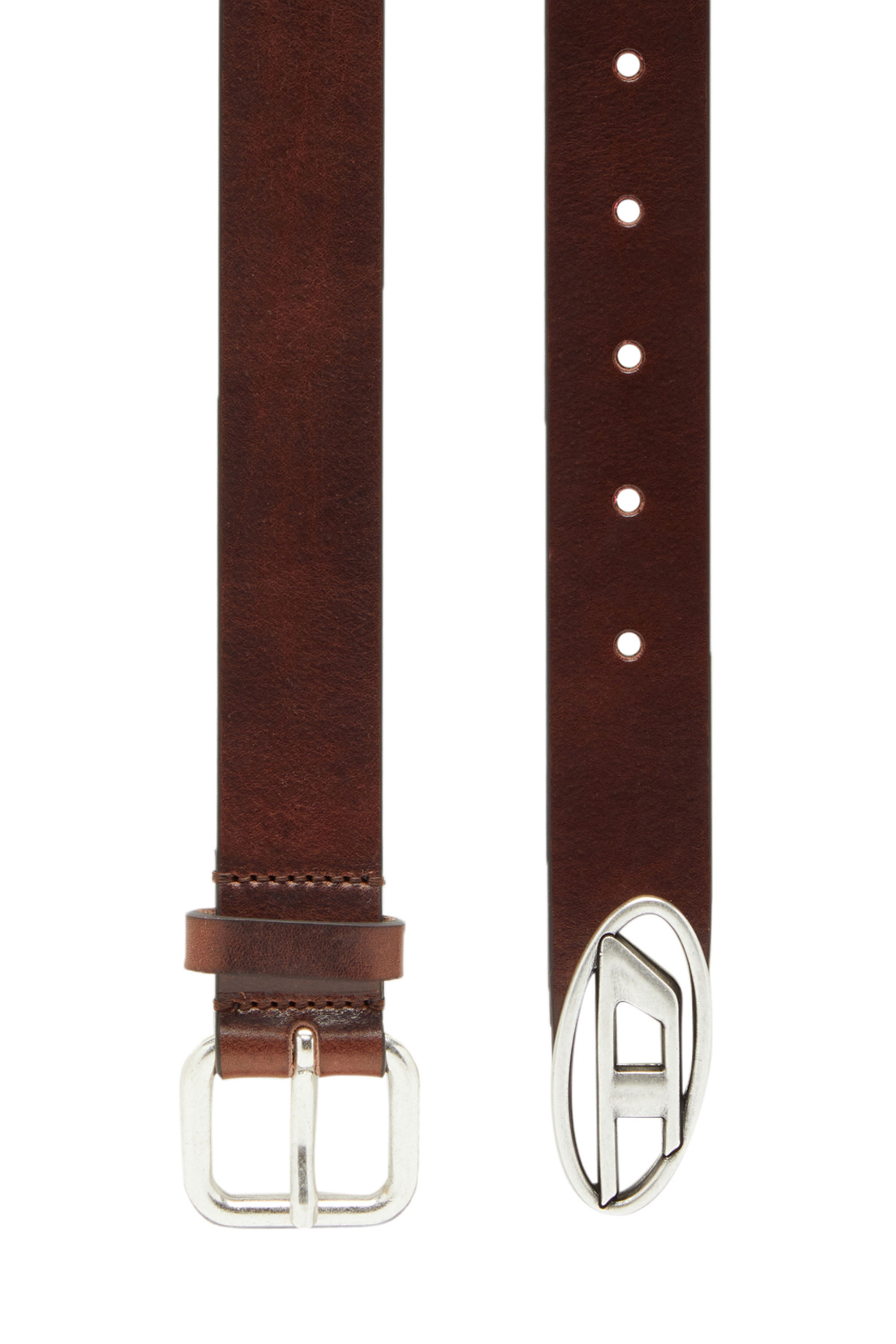 Diesel - B-INLAY, Unisex's Leather belt with oval D logo in Brown - 1
