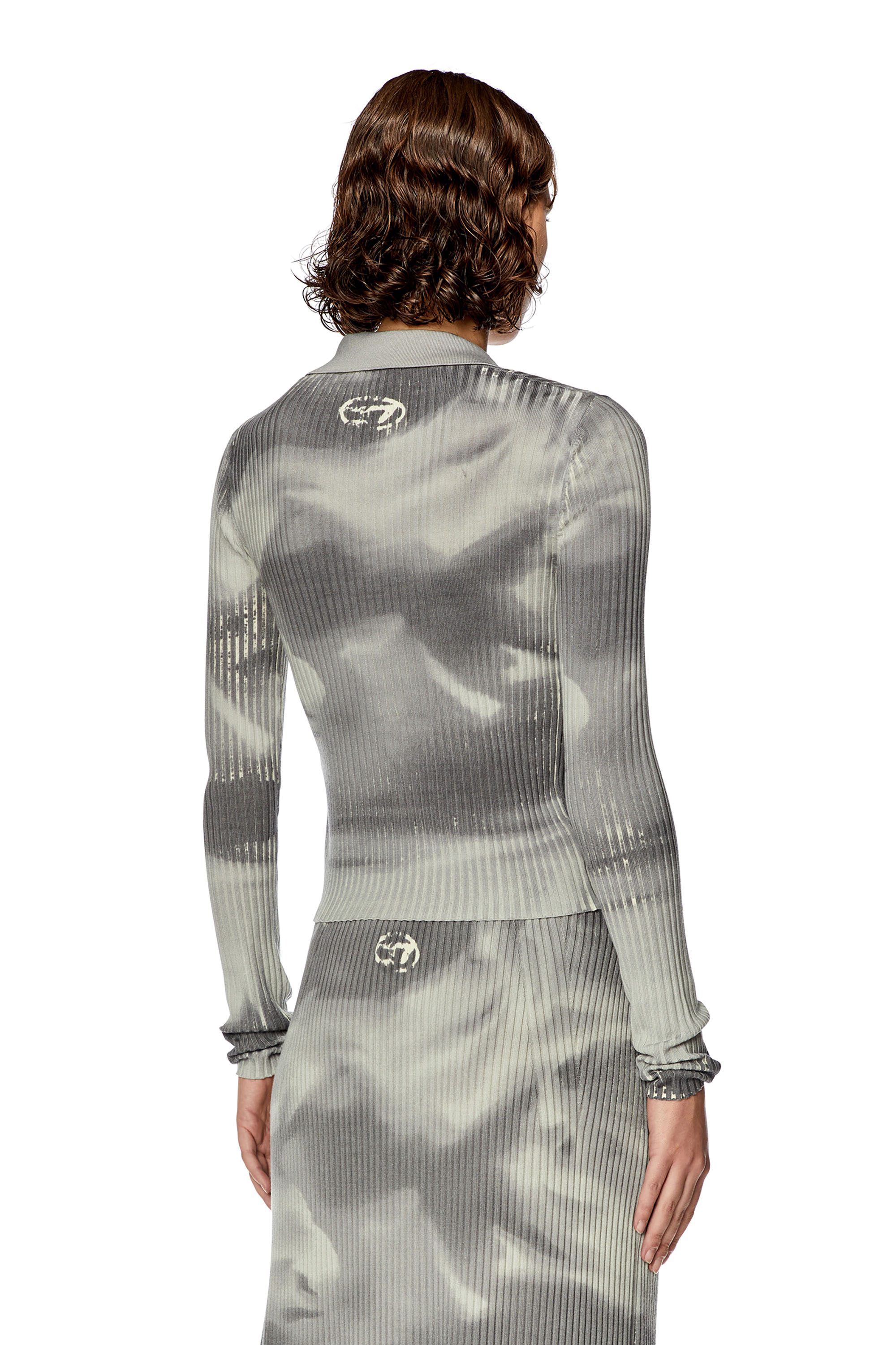 Diesel - M-BRIANA, Woman's Wool-knit polo top with camo print in Grey - 4