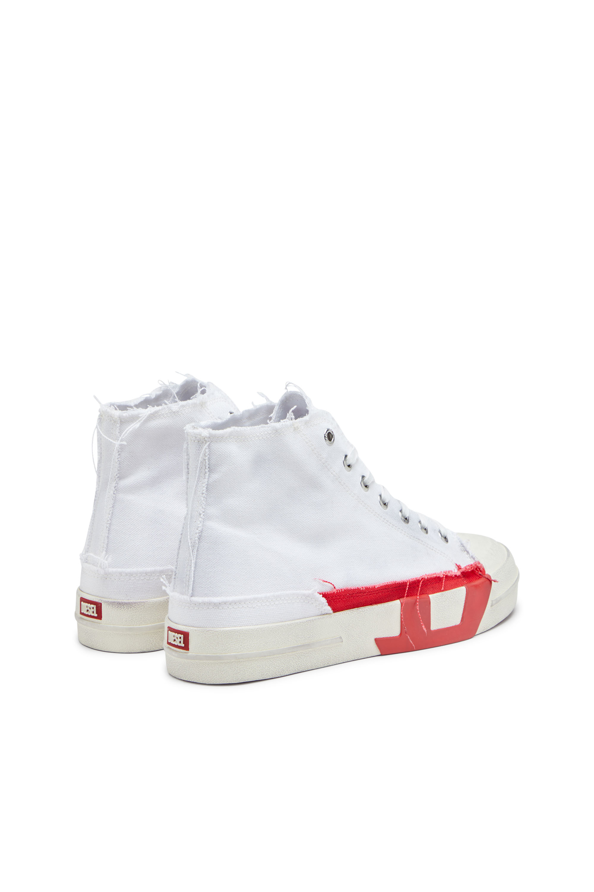 Diesel - S-D-VERSE MID, Man's S-D-Verse-Dirty-effect high-top canvas sneakers in White/Red - 4