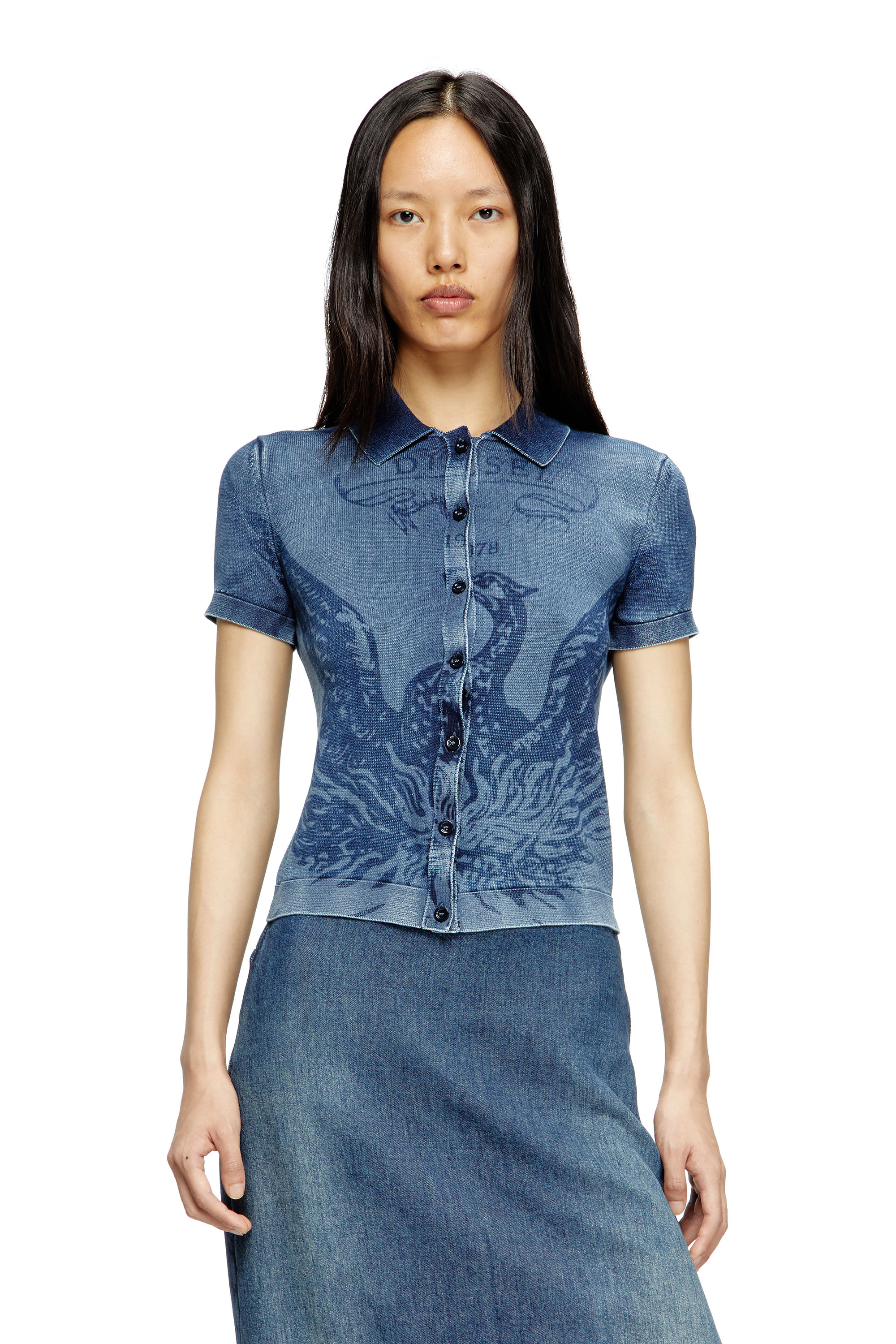 Diesel - M-FENNY, Woman's Indigo shirt-cardigan with Phoenix logo in Medium blue - 1