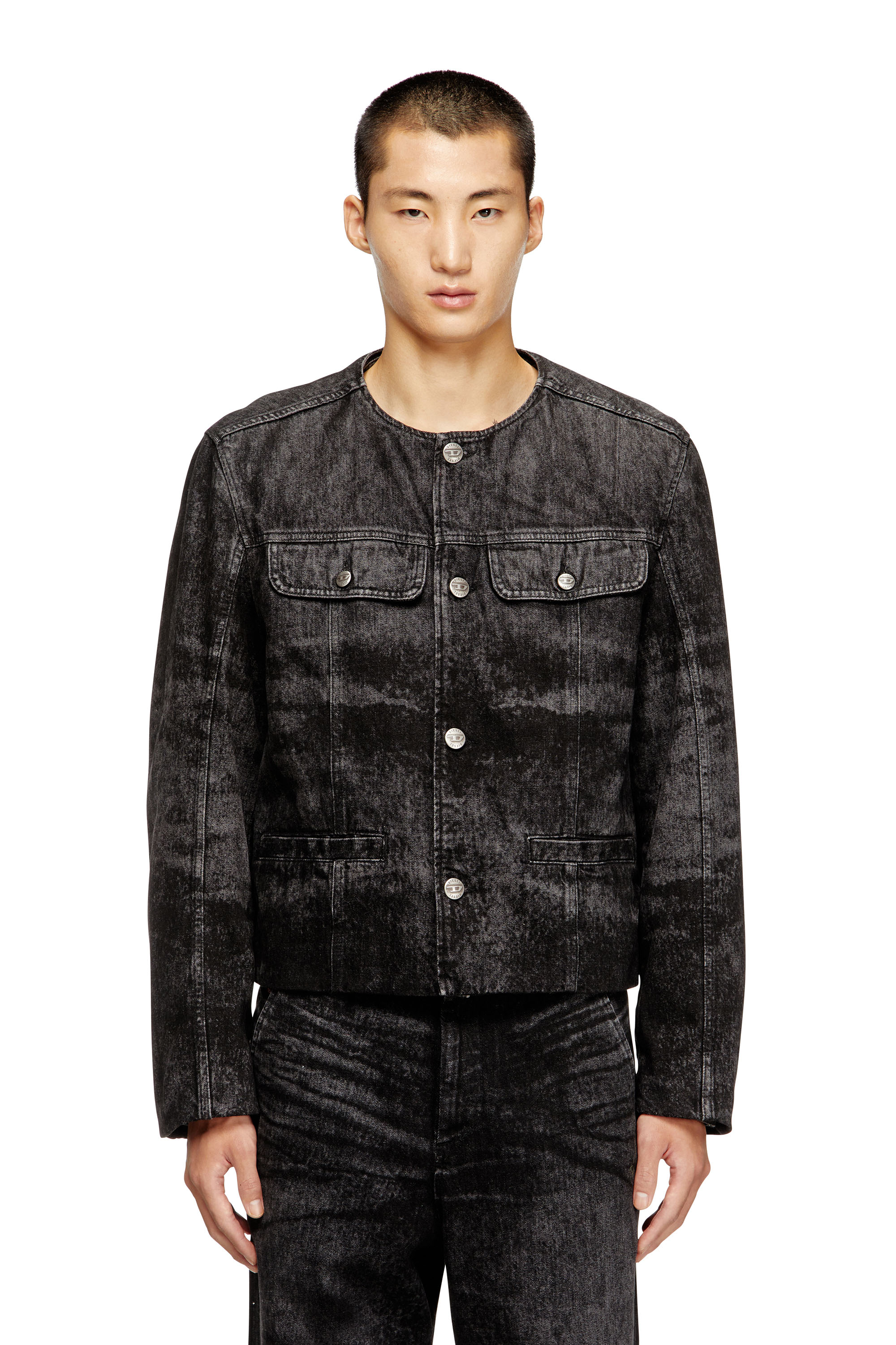 Diesel - D-ABERDEEN-FSH2, Man's Jacket in lasered cotton-hemp denim in Black - 1