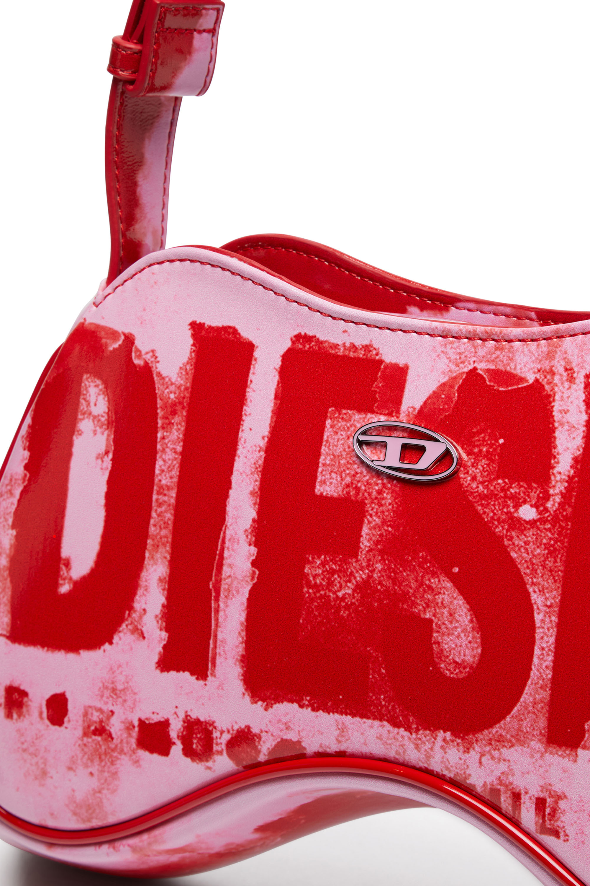 Diesel - PLAY SHOULDER, Woman's Play-Shoulder bag in printed glossy PU in Pink/Red - 5
