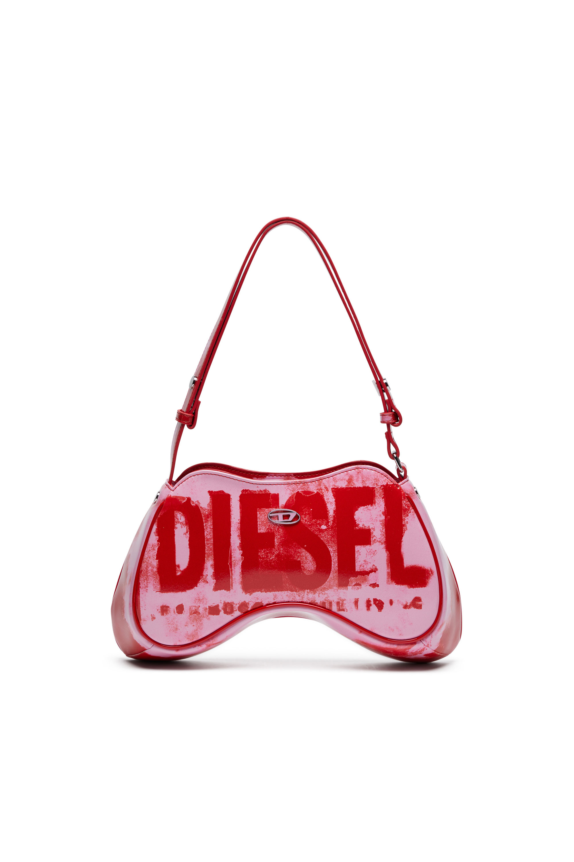 Diesel - PLAY SHOULDER, Woman's Play-Shoulder bag in printed glossy PU in Pink/Red - 1