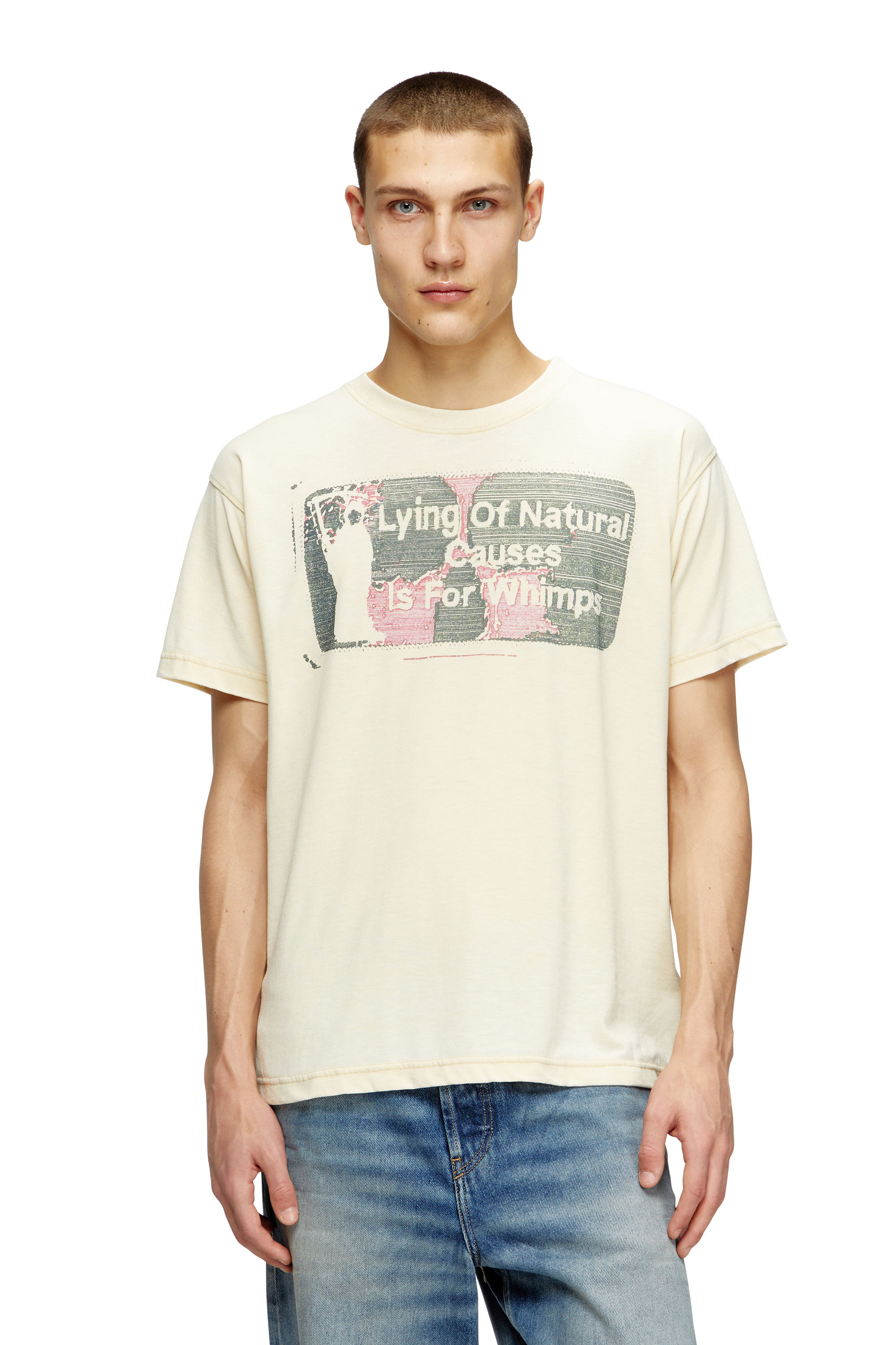 Diesel - T-NORM-T2, Man's Slogan T-shirt with burnout wash in Beige - 1